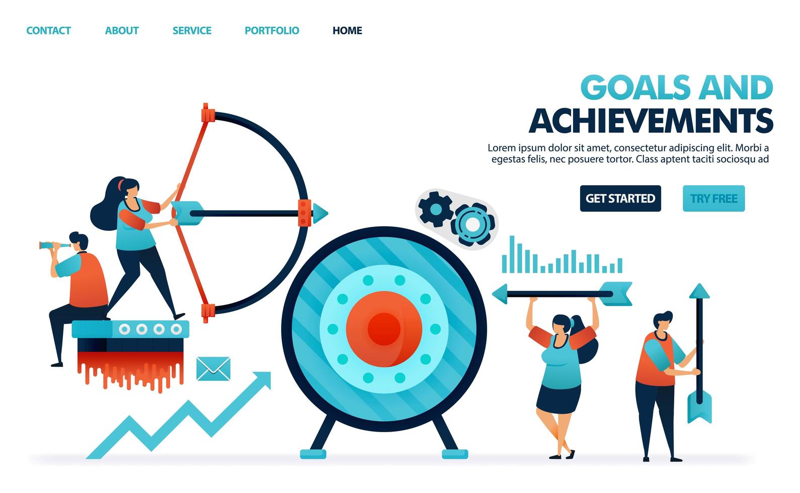 Achieve goals and achievements result in business. Profit target in the company's business. Archery with arrows. Benefit in business achievement. Human illustration for website, mobile apps, poster vector