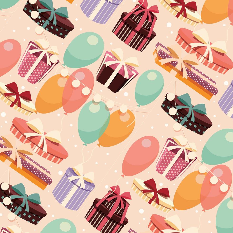 Birthday seamless background with presents and balloons vector