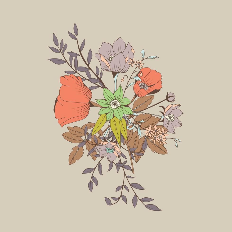 Flower bouquet, botanical and floral decoration hand drawn element vector