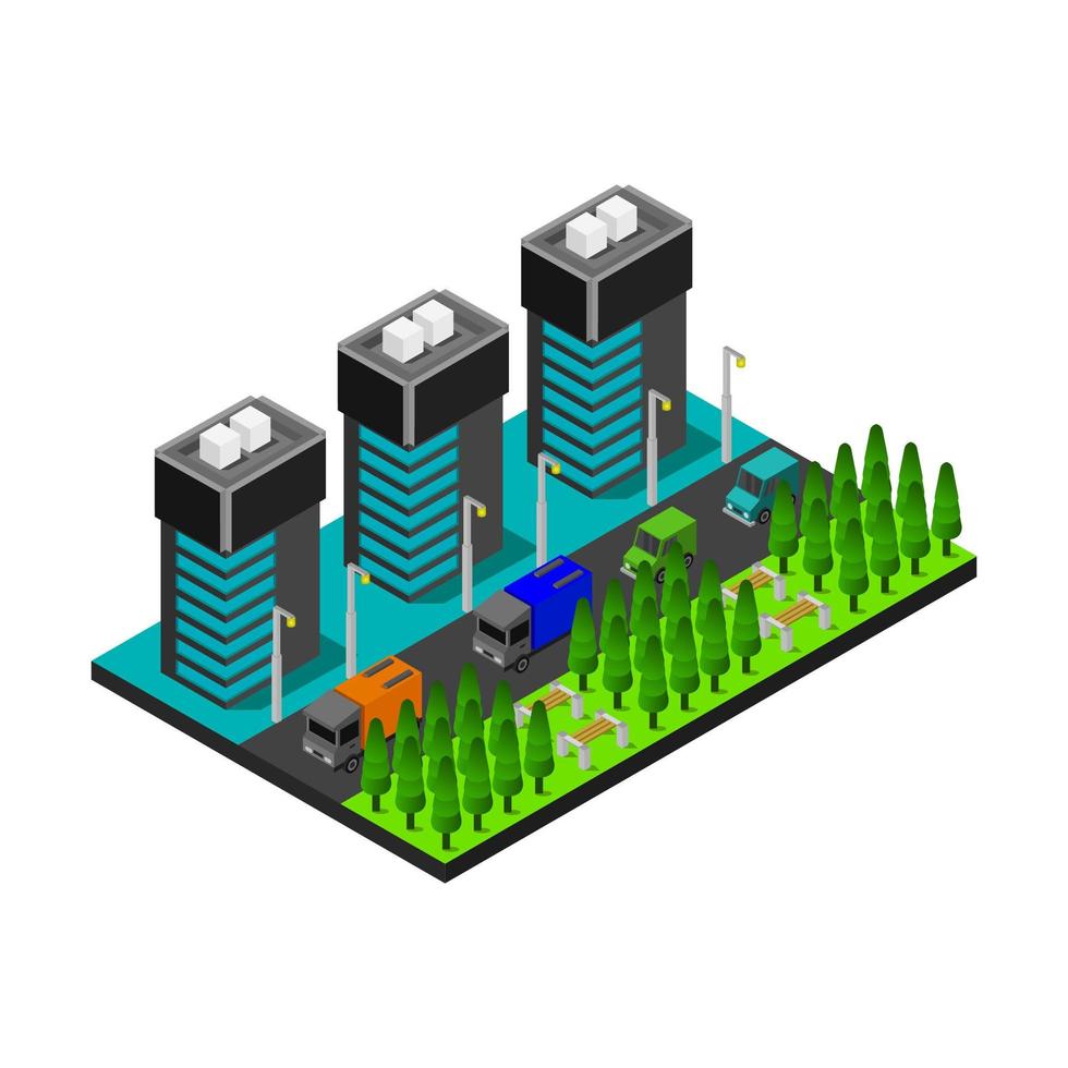 Isometric City Illustrated On White Background vector