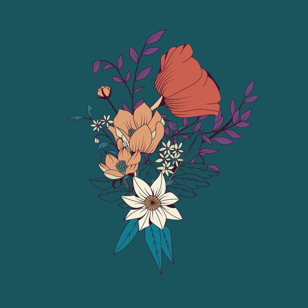 Flower bouquet, botanical and floral decoration hand drawn element vector