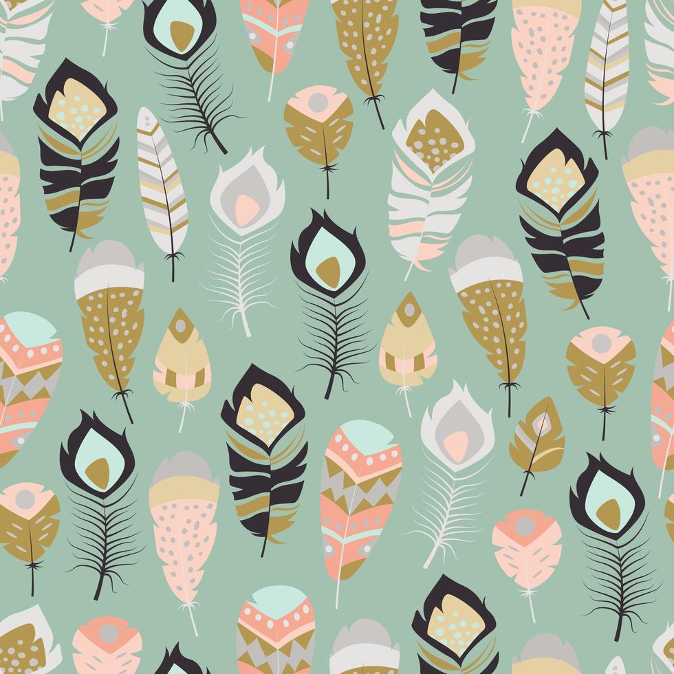 Seamless pattern with boho vintage tribal ethnic colorful vibrant feathers vector