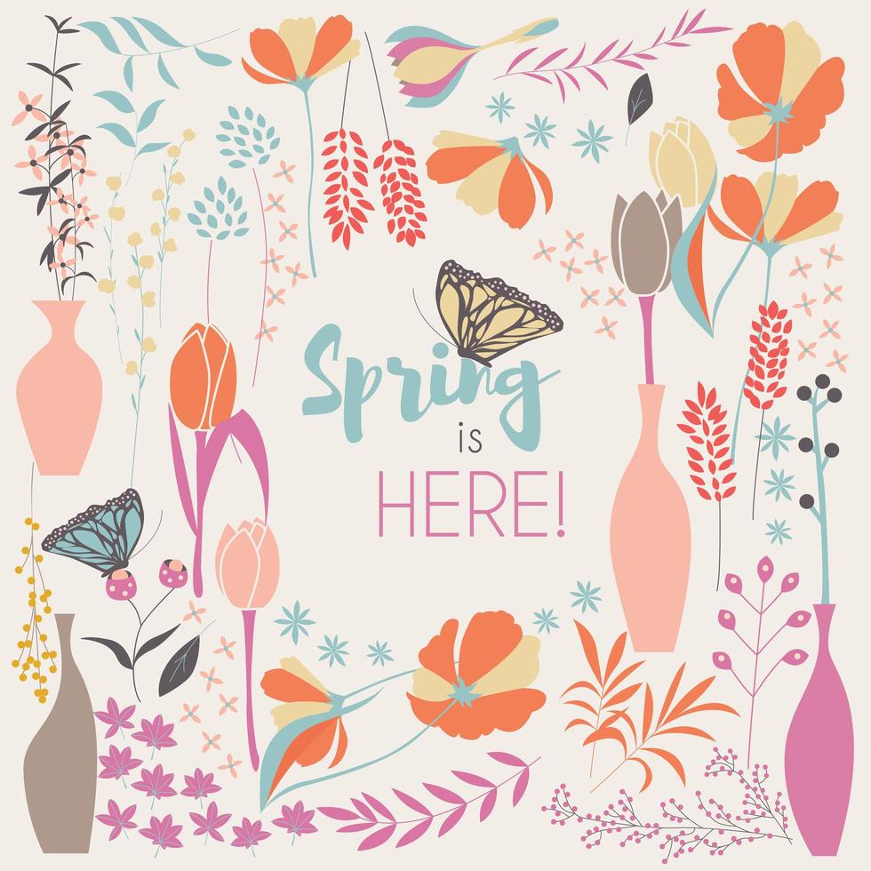 diseño de tarjeta de primavera floral, con flores dibujadas a mano vector