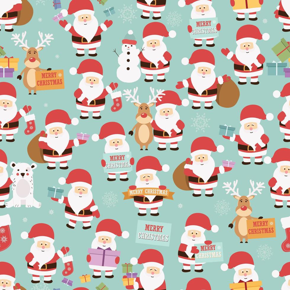 Christmas seamless pattern with santa claus, reindeer, bear and gifts vector