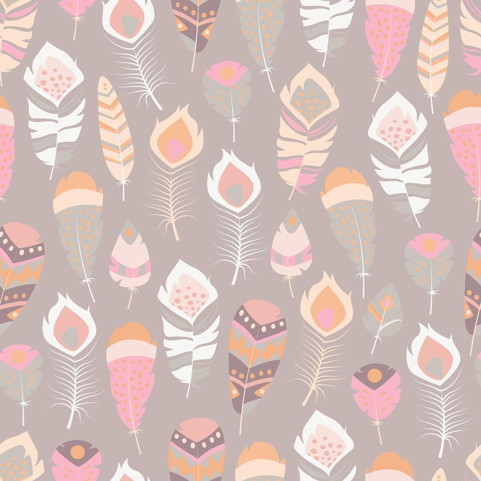 Seamless pattern with boho vintage tribal ethnic colorful vibrant feathers vector