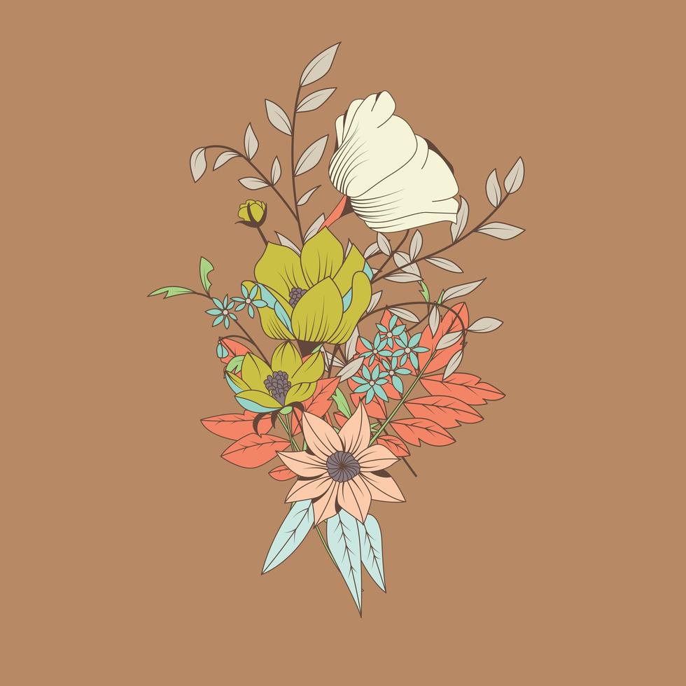 Flower bouquet, botanical and floral decoration hand drawn element vector