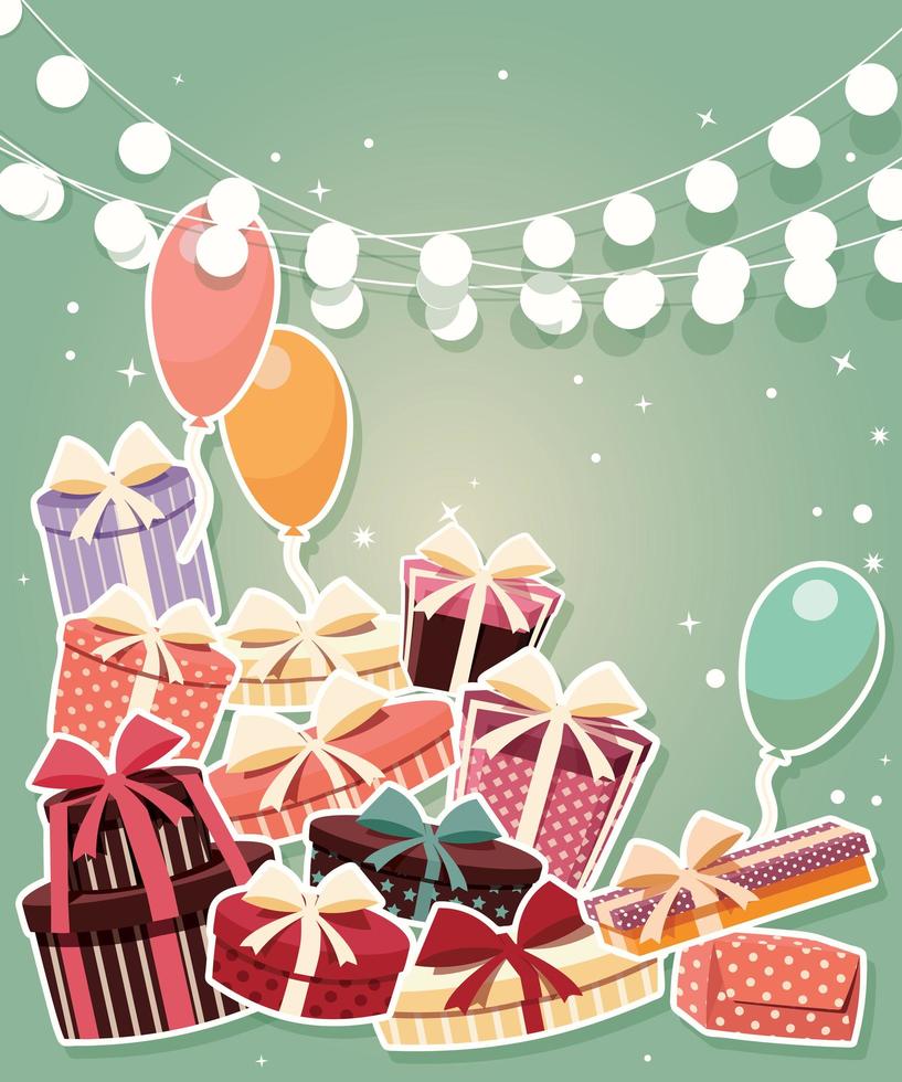 Birthday background with sticker presents and balloons vector