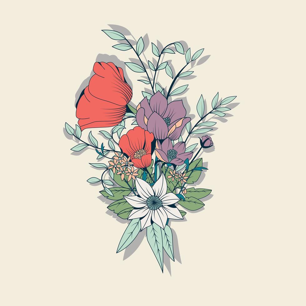 ramo de flores, decoración botánica y floral elemento dibujado a mano vector