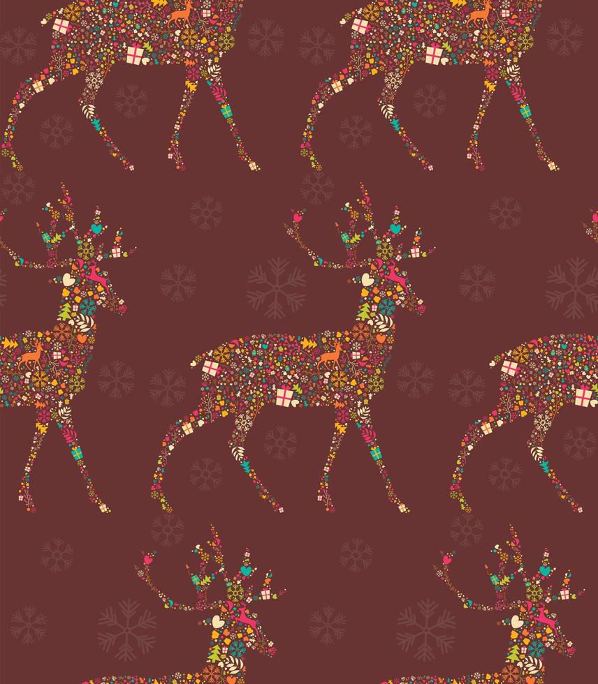 Seamless pattern with ornamental Christmas reindeer with snowflakes vector