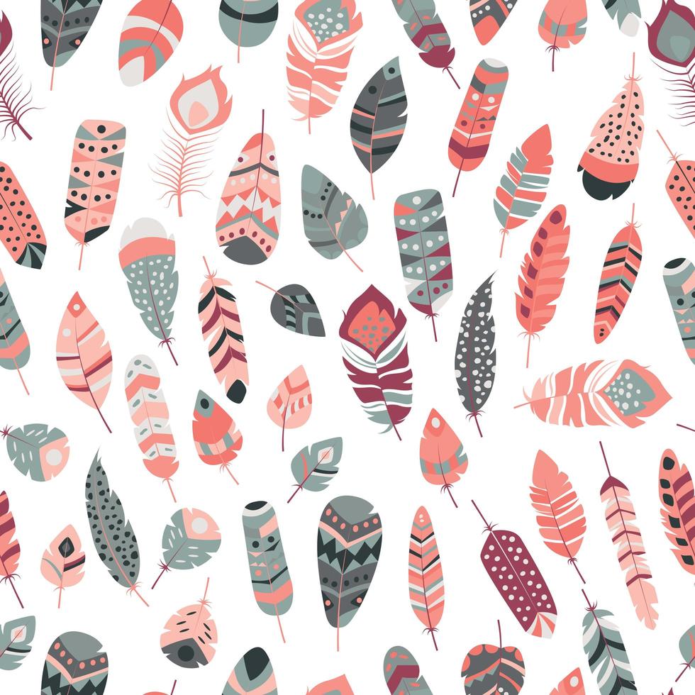 Seamless pattern with boho vintage tribal ethnic colorful vibrant feathers vector