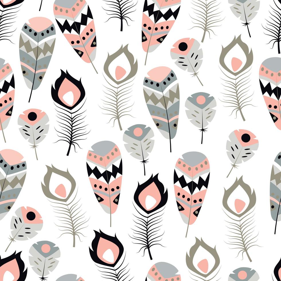 Seamless pattern with boho vintage tribal ethnic colorful vibrant feathers vector