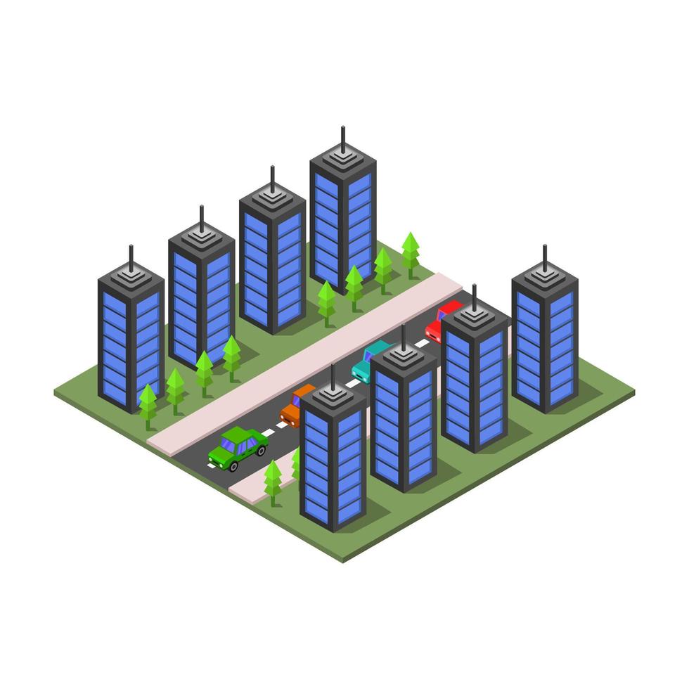 ciudad isométrica ilustrada sobre fondo blanco vector