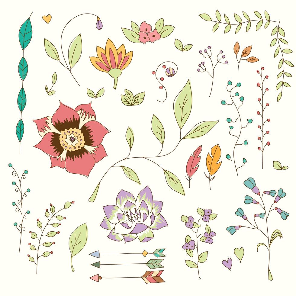 Hand drawn vintage flowers and floral elements for weddings, Valentines day, birthdays and holidays vector