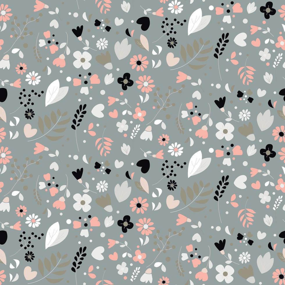 Bohemian hand drawn flowers, seamless pattern vector