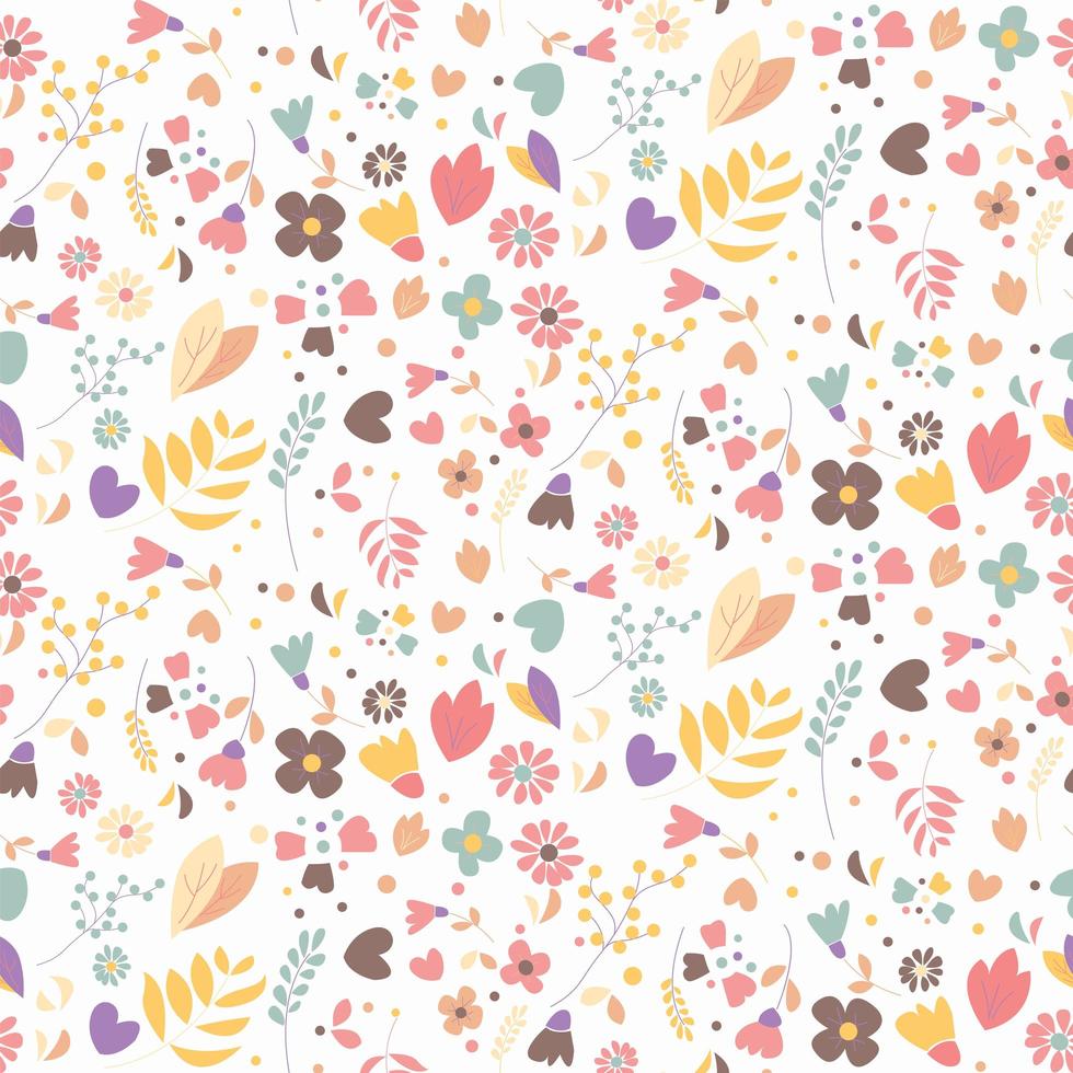 Bohemian hand drawn flowers, seamless pattern vector