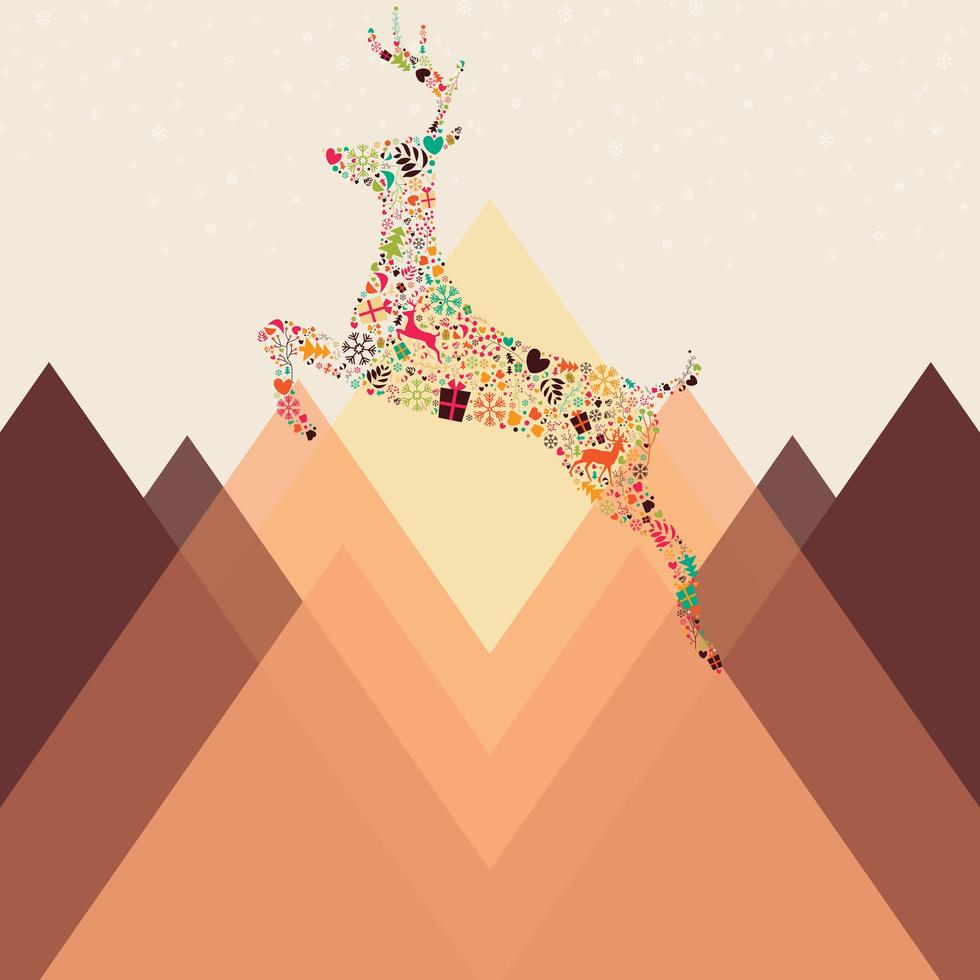 Ornamental Christmas reindeer and mountains vector