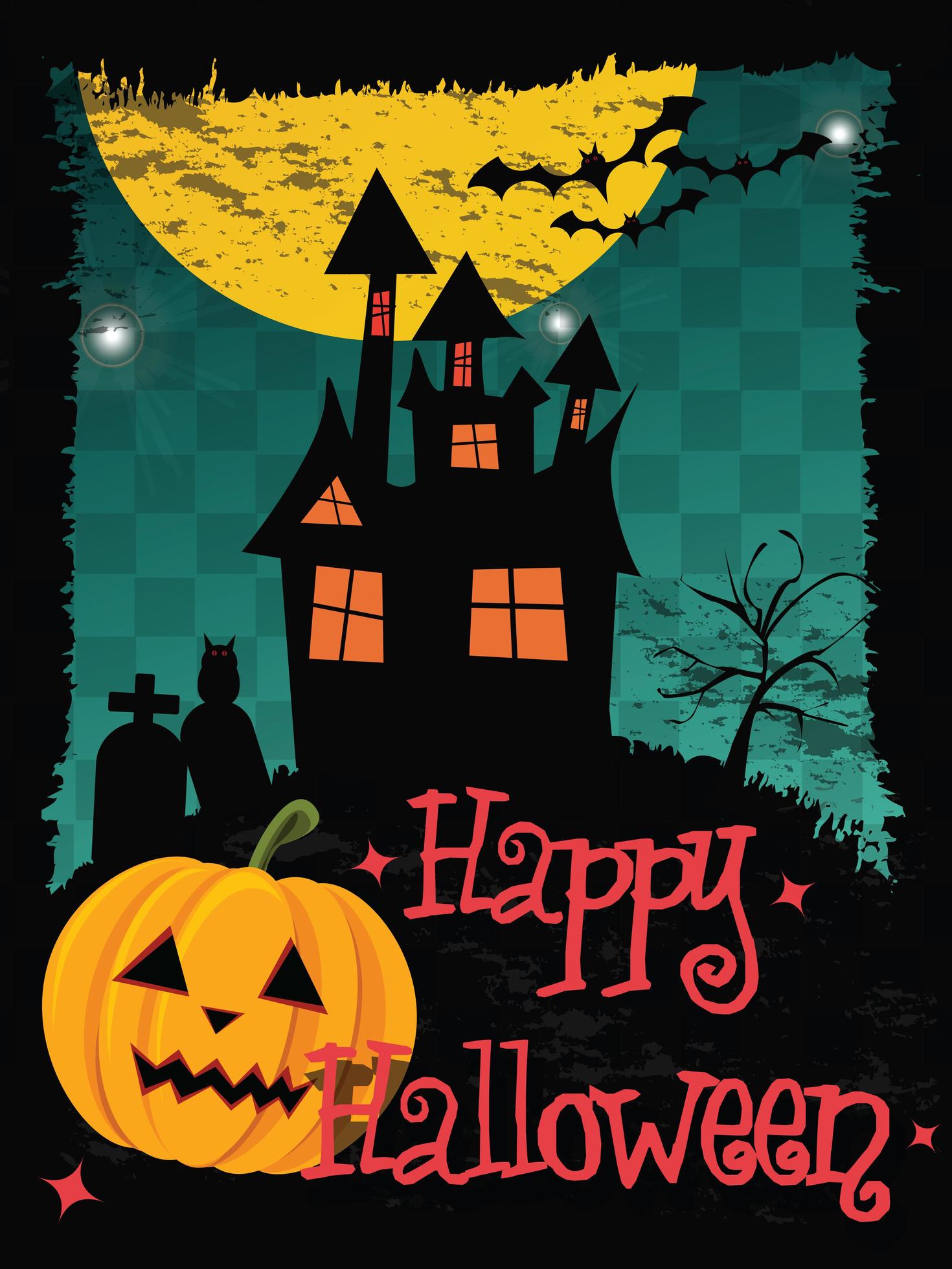 Halloween poster with haunted house 1824789 Vector Art at Vecteezy