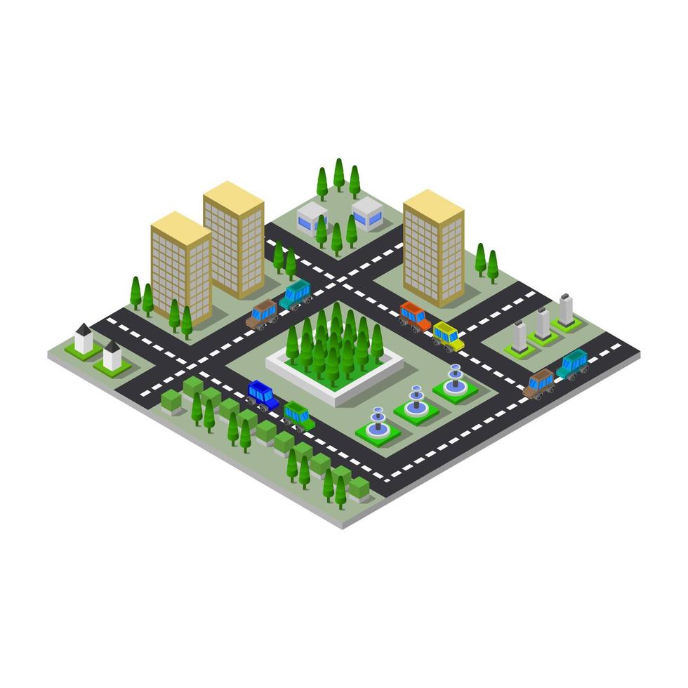 ciudad isométrica ilustrada sobre fondo blanco vector