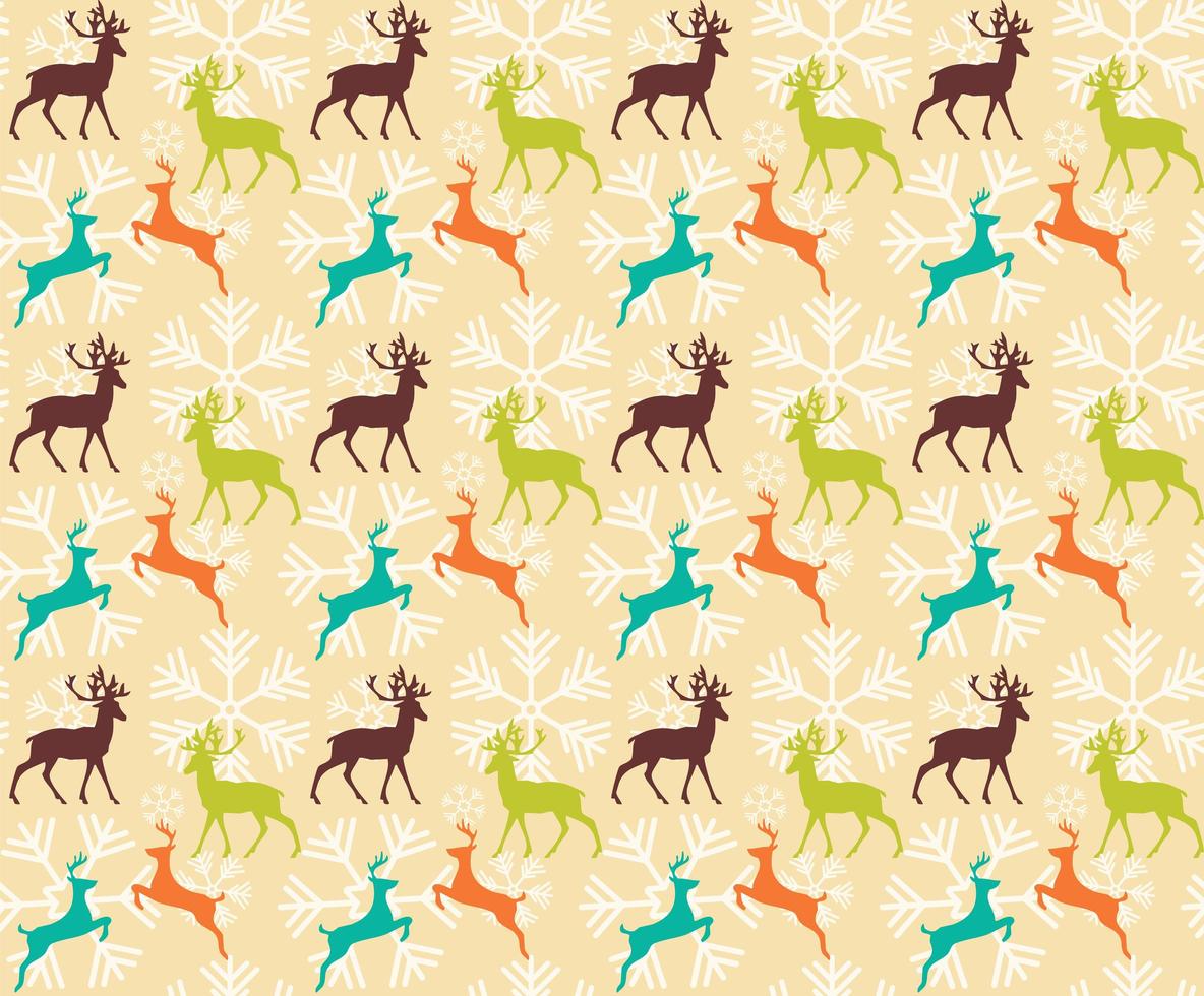 Seamless pattern with reindeers and christmas snowflakes vector