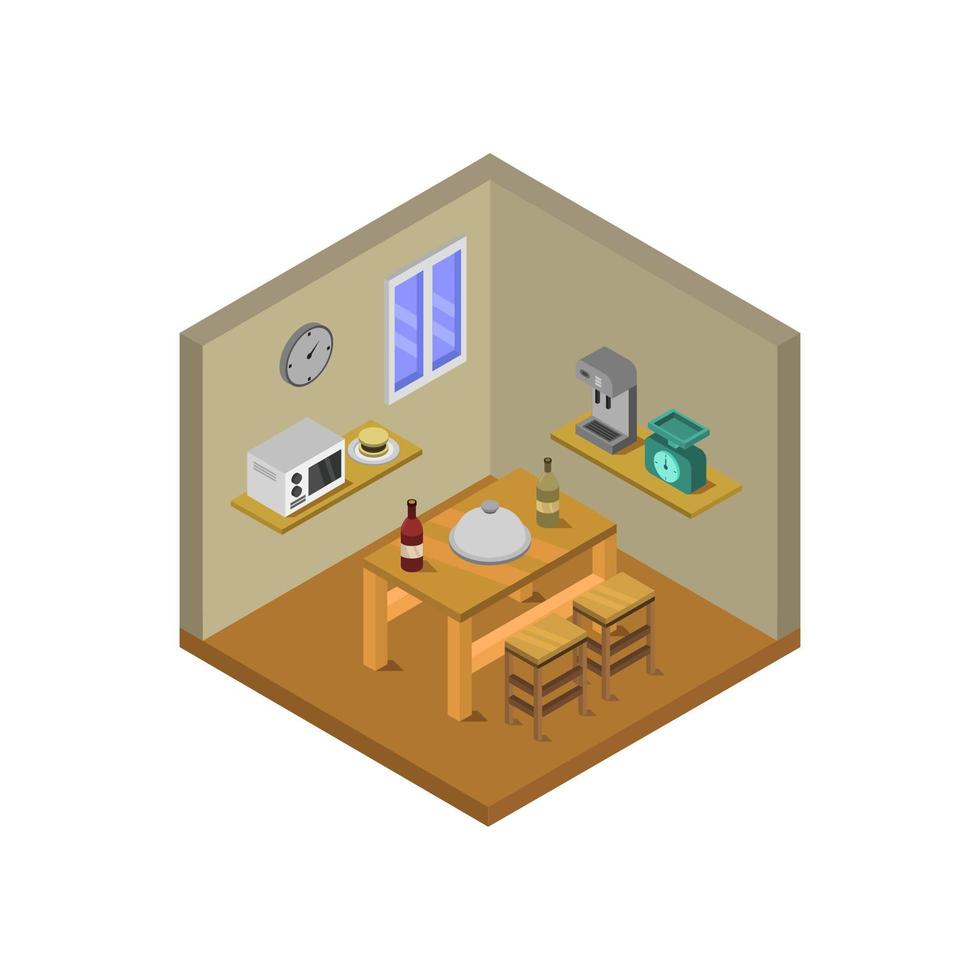 Isometric Kitchen Illustrated On White Background vector