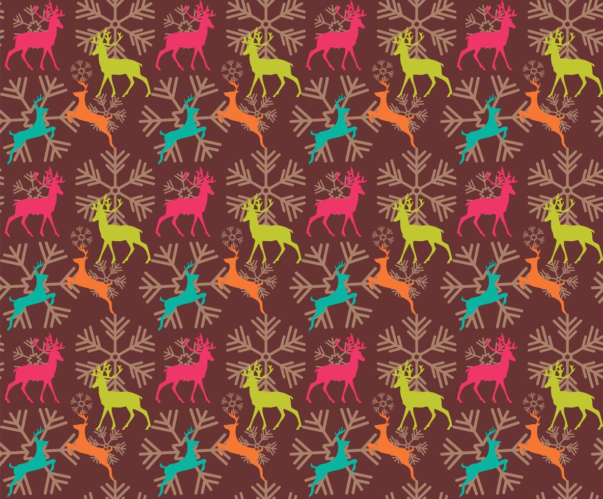 Seamless pattern with reindeers and christmas snowflakes vector