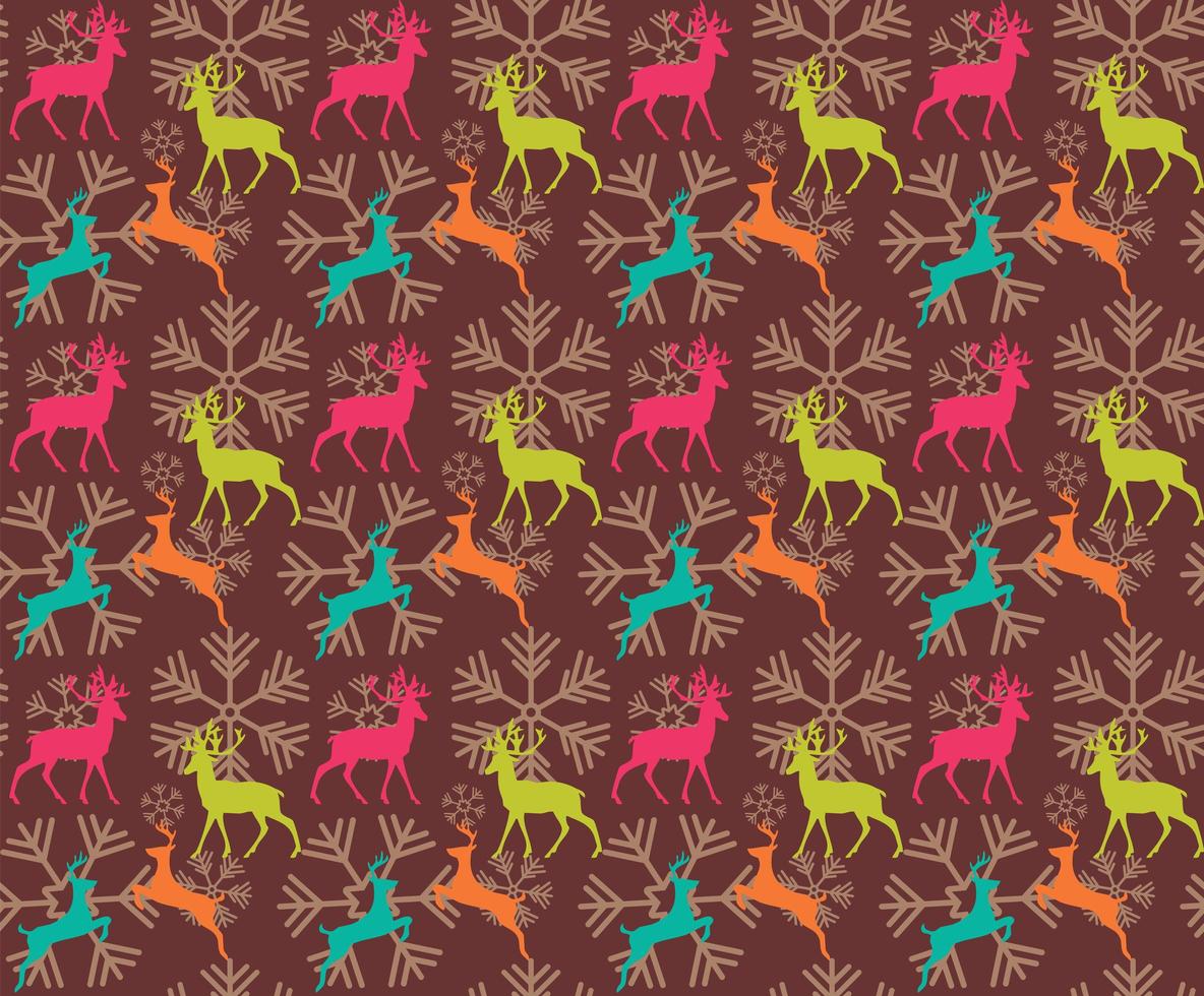 Seamless pattern with reindeers and christmas snowflakes vector