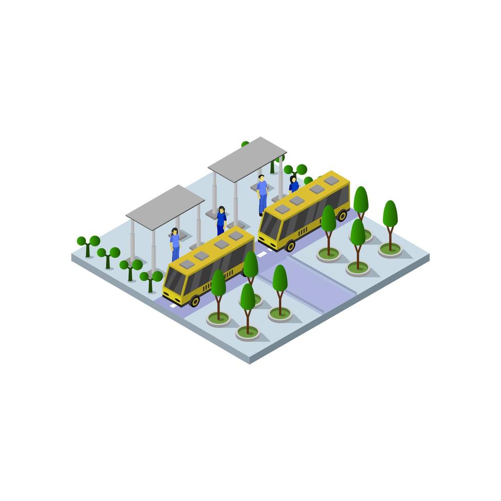 Isometric Bus Stop On White Background vector