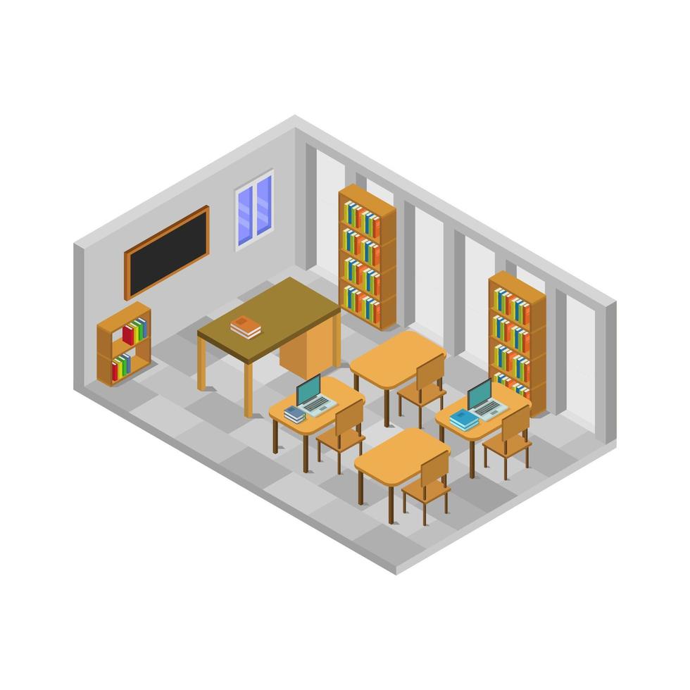 Isometric School Room Illustrated On White Background vector