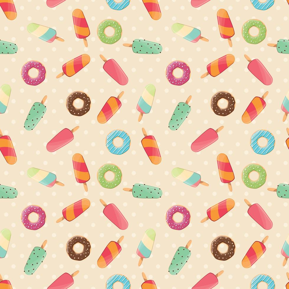 Seamless pattern with ice cream and colorful tasty donuts vector