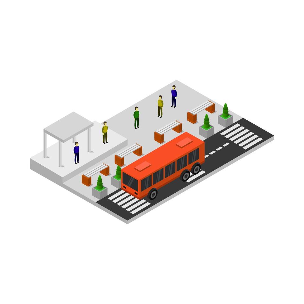 Isometric Bus Stop On White Background vector