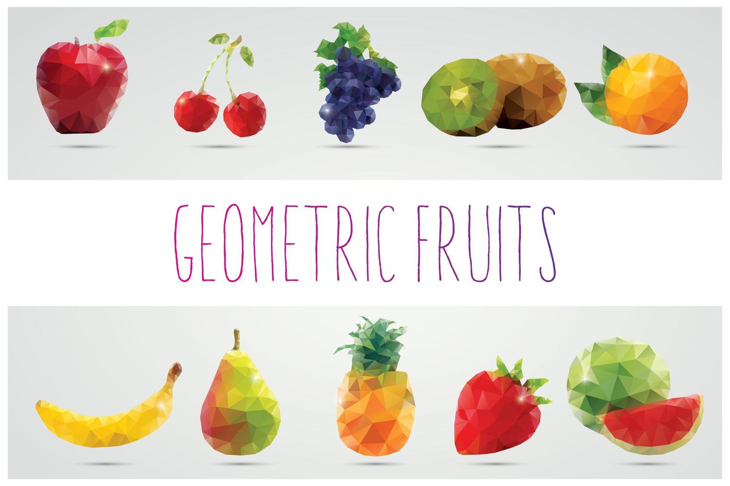 Collection of geometric polygonal fruits vector