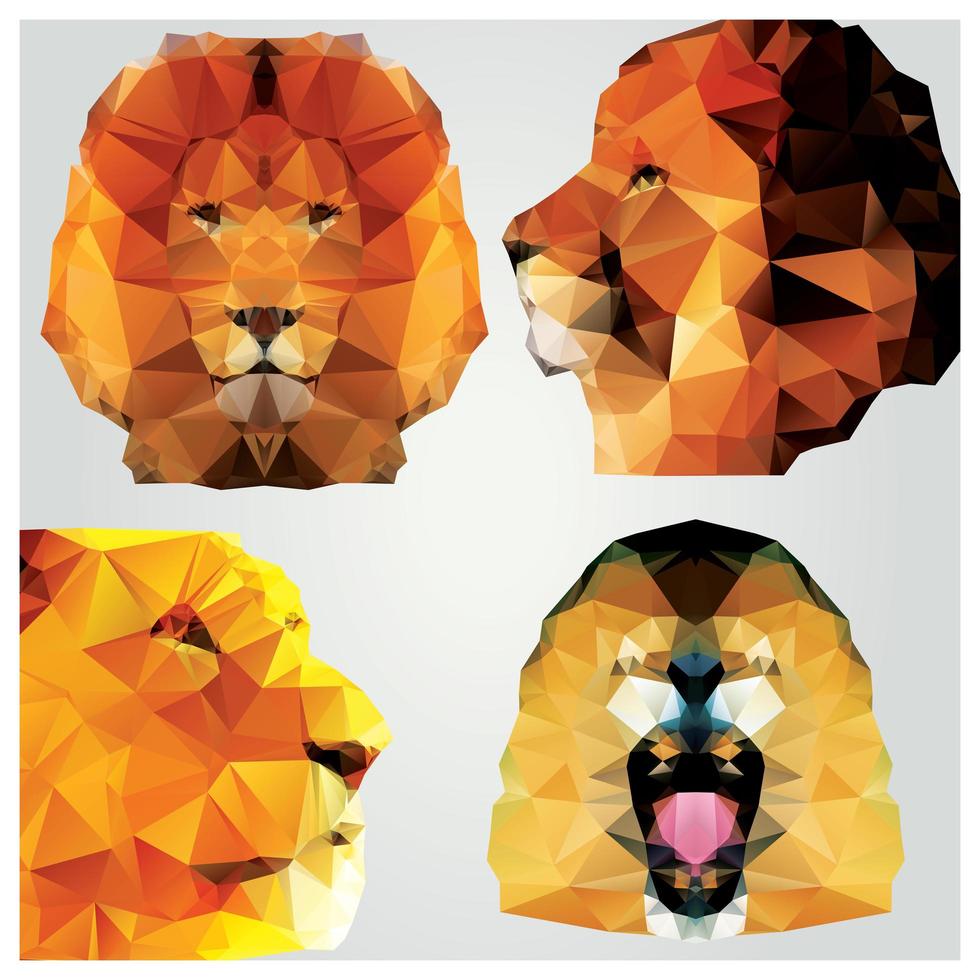 colección de 4 leones poligonales geométricos, diseño de patrones, ilustración vectorial vector