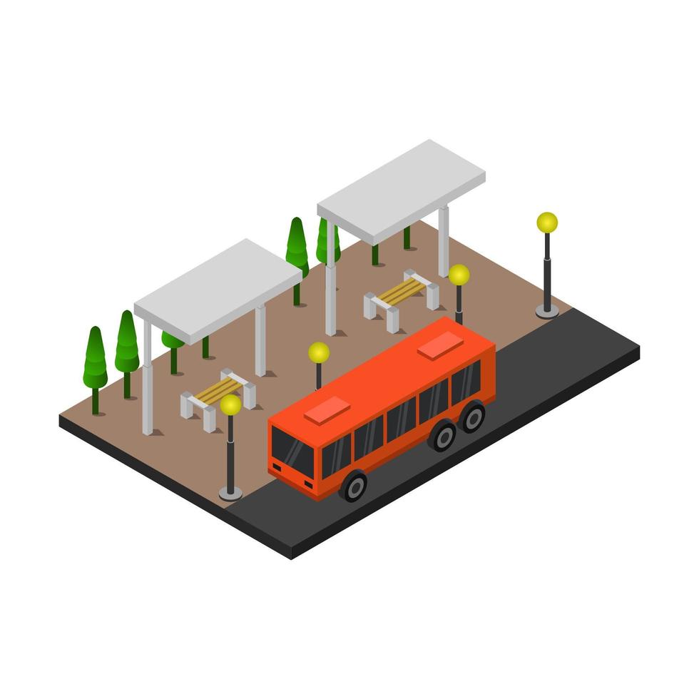 Isometric Bus Stop On White Background vector