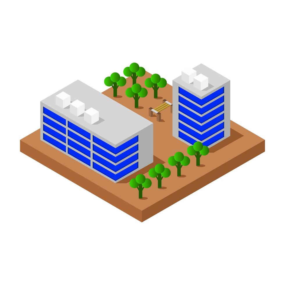 Isometric Building Illustrated On White Background vector