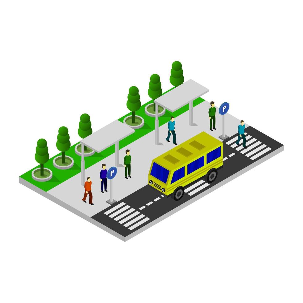 Isometric Bus Stop On White Background vector