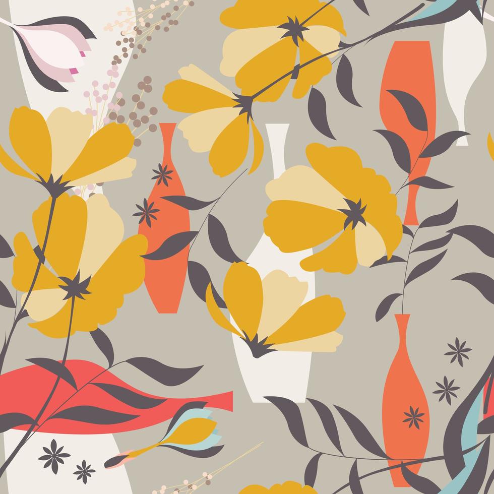 Seamless patterns with floral elements vector