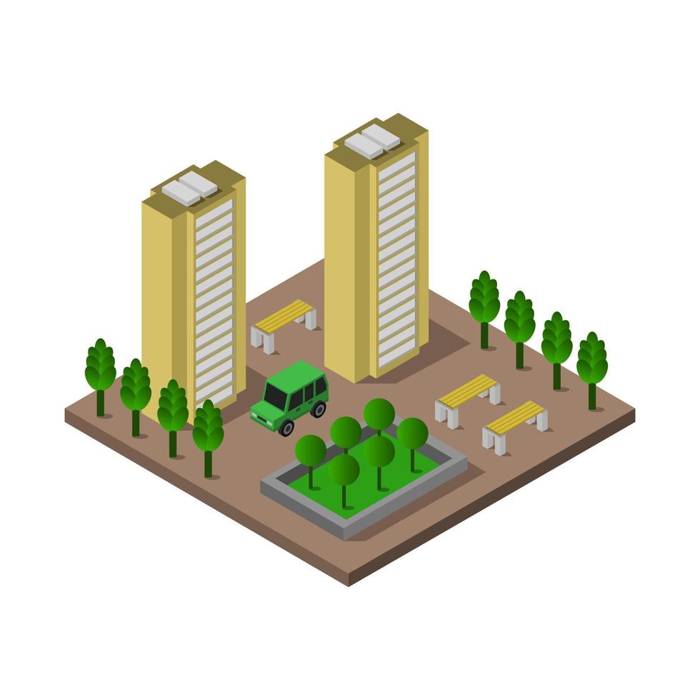 Isometric Building Illustrated On White Background vector