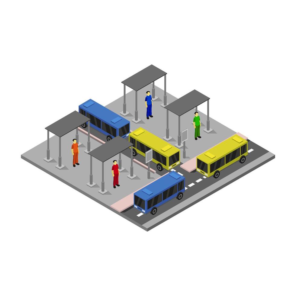Isometric Bus Stop On White Background vector