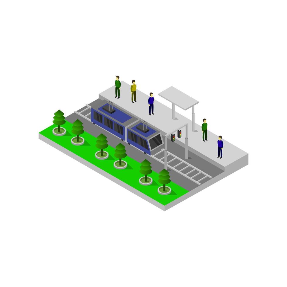 Isometric Tram Stop On White Background vector