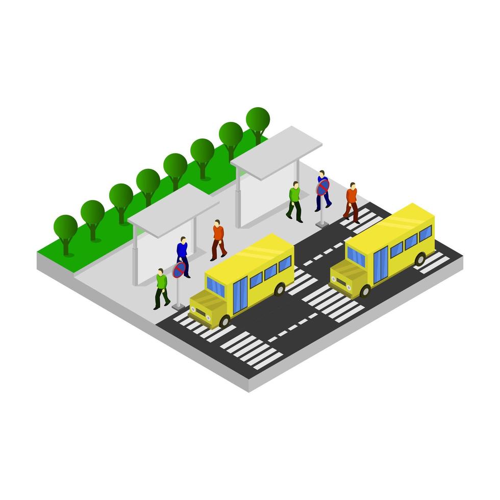 parada de autobús isométrica sobre fondo blanco vector