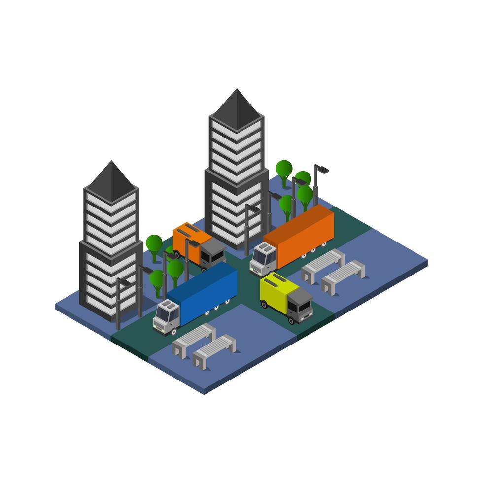 Isometric Building Illustrated On White Background vector