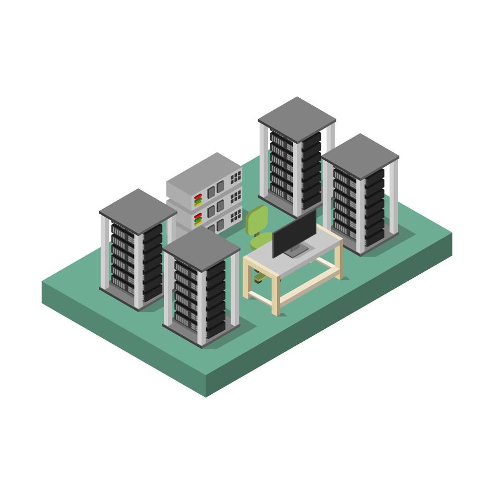 Isometric Data Center Illustrated On White Background vector