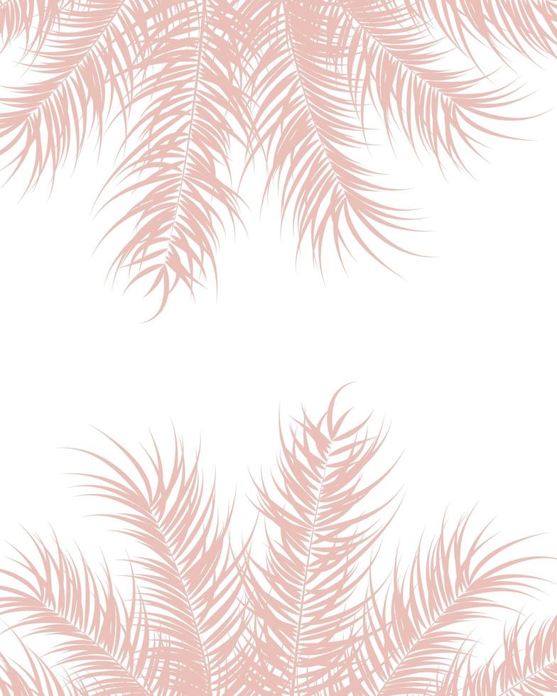 Diseño tropical con hojas de palmera rosa y plantas sobre fondo blanco. vector