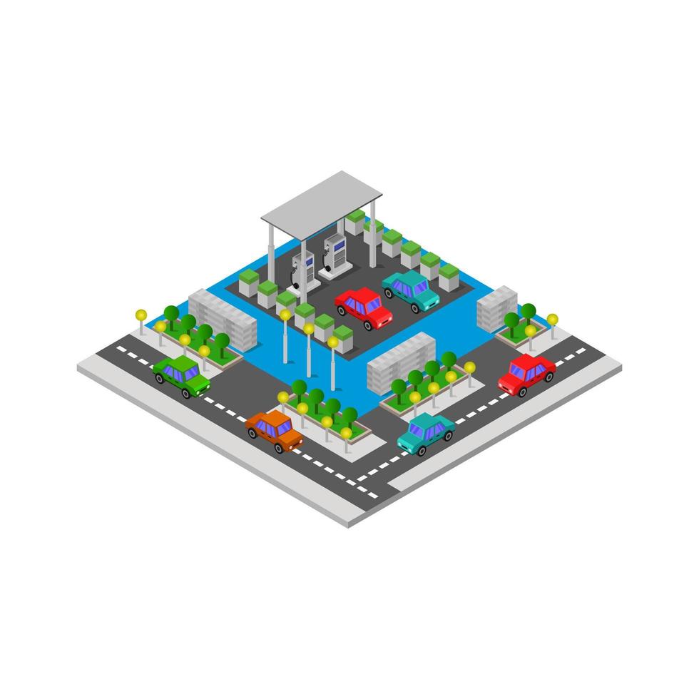 gasolinera isométrica en vector sobre fondo blanco