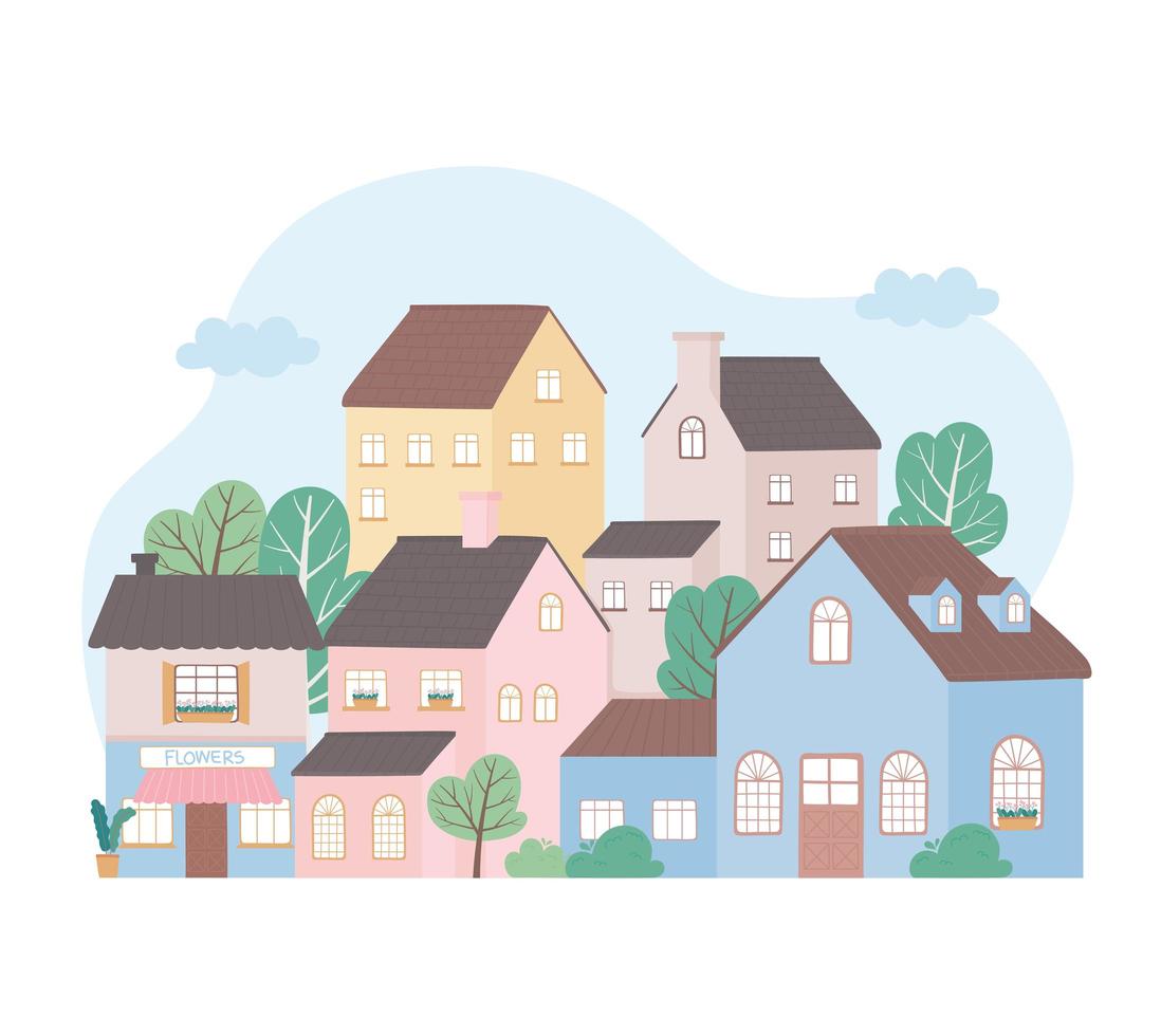 residential houses neighborhood architecture property building trees design vector