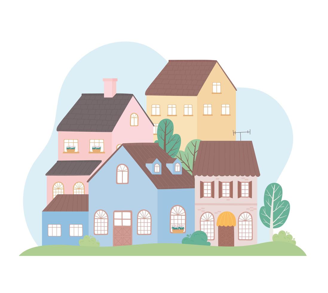 residential houses neighborhood architecture property building trees design vector