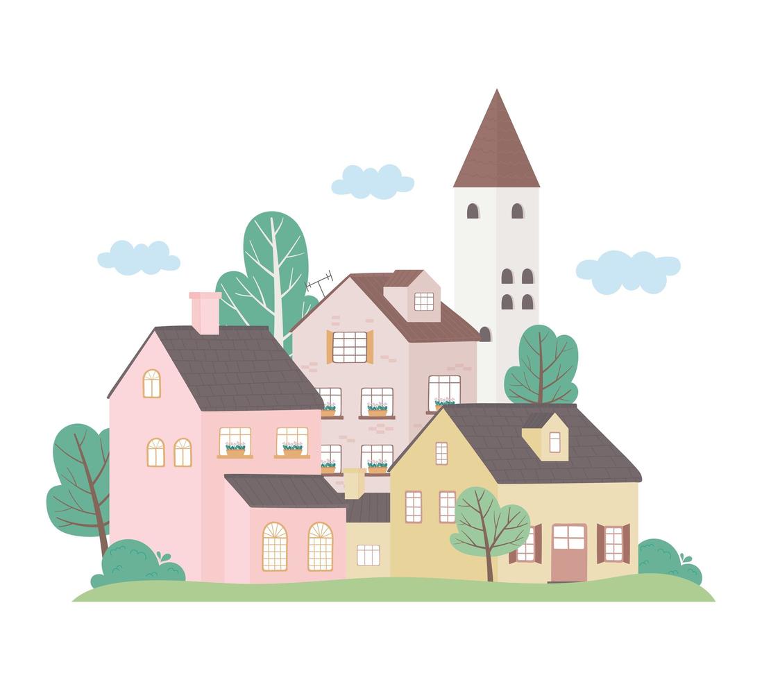 residential houses neighborhood architecture property building trees design vector