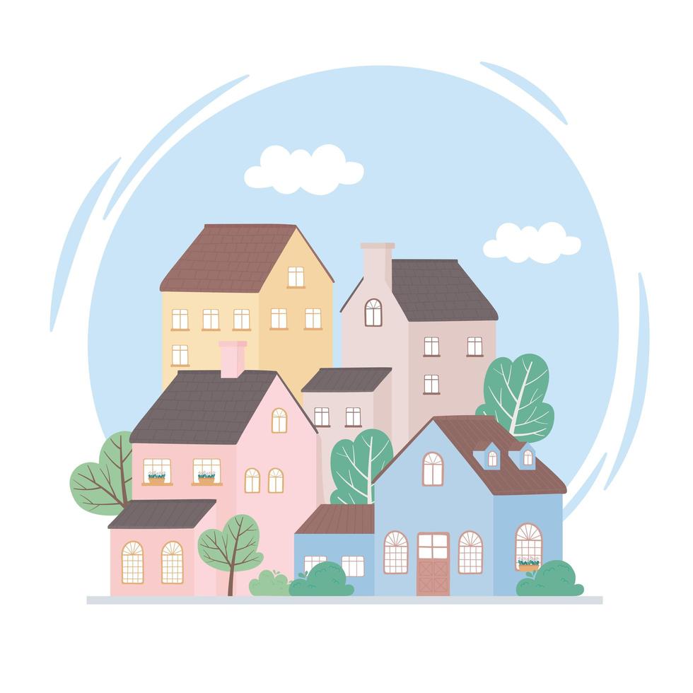 residential houses neighborhood architecture property building trees design vector