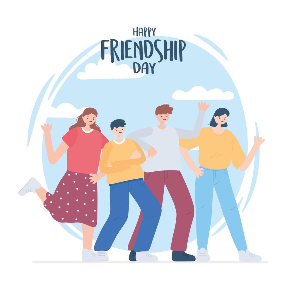 happy friendship day, diverse friend group of people special event celebration vector