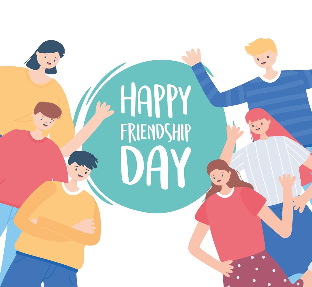 feliz día de la amistad, grupo de amigos diverso de personas celebración de eventos especiales vector